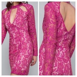 Bebe Cutout Lace Dress Bright Rose Pink Size